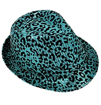 Turquoise Animal Print Sequin Fedora