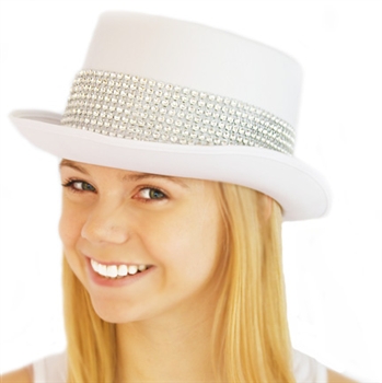 White Bling Band Top Hat w/White Veil