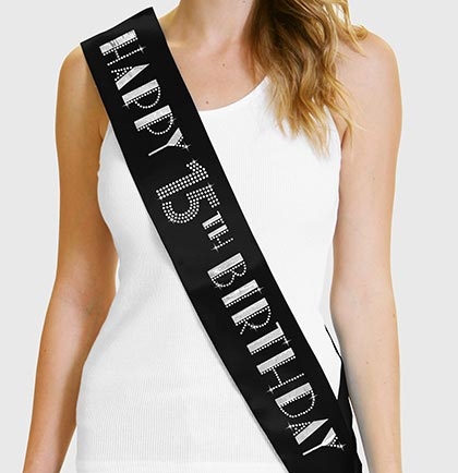 Happy 15th Birthday Foil & Rhinestone Sash | Sweet 16 Party Store