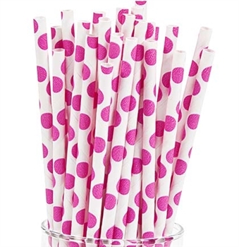 Hot Pink Polka Dot Paper Straws