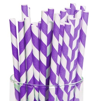 Purple Striped Paper Straws