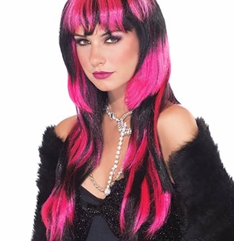 Pink & Black Two-Tone Long Wig