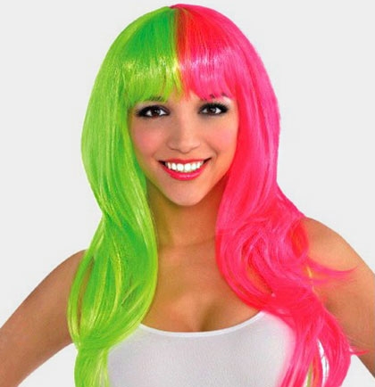 Hot Pink Neon Green Wig